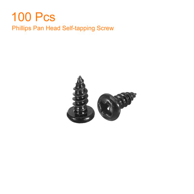 Harfington Uxcell 3mm x 8mm Phillips Pan Head Self-tapping Screw, 100pcs - 304 Stainless Steel Round Head Wood Screw Full Thread (Black)