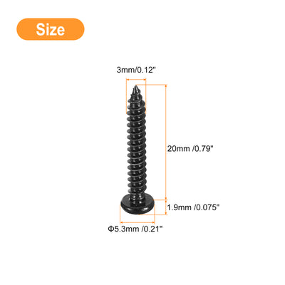 Harfington Uxcell 3mm x 20mm Phillips Pan Head Self-tapping Screw, 100pcs - 304 Stainless Steel Round Head Wood Screw Full Thread (Black)