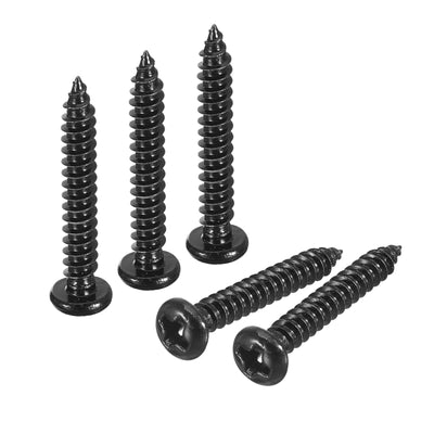 Harfington Uxcell 3mm x 20mm Phillips Pan Head Self-tapping Screw, 100pcs - 304 Stainless Steel Round Head Wood Screw Full Thread (Black)