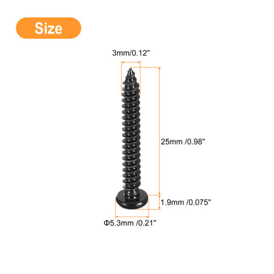 Harfington Uxcell 3mm x 25mm Phillips Pan Head Self-tapping Screw, 100pcs - 304 Stainless Steel Round Head Wood Screw Full Thread (Black)