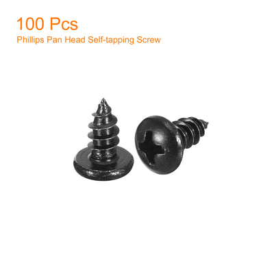 Harfington Uxcell 4mm x 8mm Phillips Pan Head Self-tapping Screw, 100pcs - 304 Stainless Steel Round Head Wood Screw Full Thread (Black)