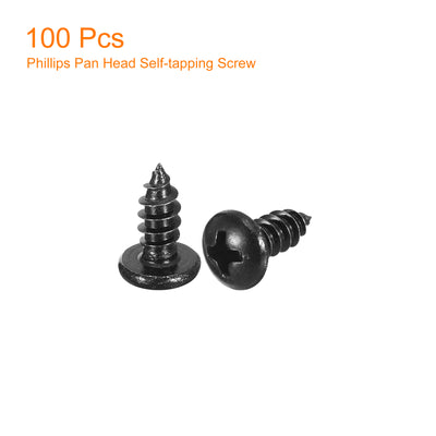 Harfington Uxcell 4mm x 10mm Phillips Pan Head Self-tapping Screw, 100pcs - 304 Stainless Steel Round Head Wood Screw Full Thread (Black)