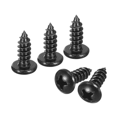Harfington Uxcell 4mm x 12mm Phillips Pan Head Self-tapping Screw, 100pcs - 304 Stainless Steel Round Head Wood Screw Full Thread (Black)