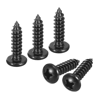 Harfington Uxcell 4mm x 16mm Phillips Pan Head Self-tapping Screw, 100pcs - 304 Stainless Steel Round Head Wood Screw Full Thread (Black)