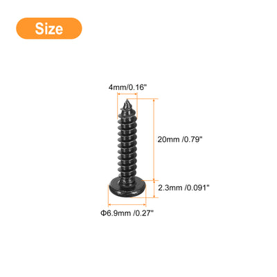 Harfington Uxcell 4mm x 20mm Phillips Pan Head Self-tapping Screw, 100pcs - 304 Stainless Steel Round Head Wood Screw Full Thread (Black)