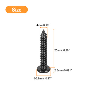 Harfington Uxcell 4mm x 25mm Phillips Pan Head Self-tapping Screw, 100pcs - 304 Stainless Steel Round Head Wood Screw Full Thread (Black)