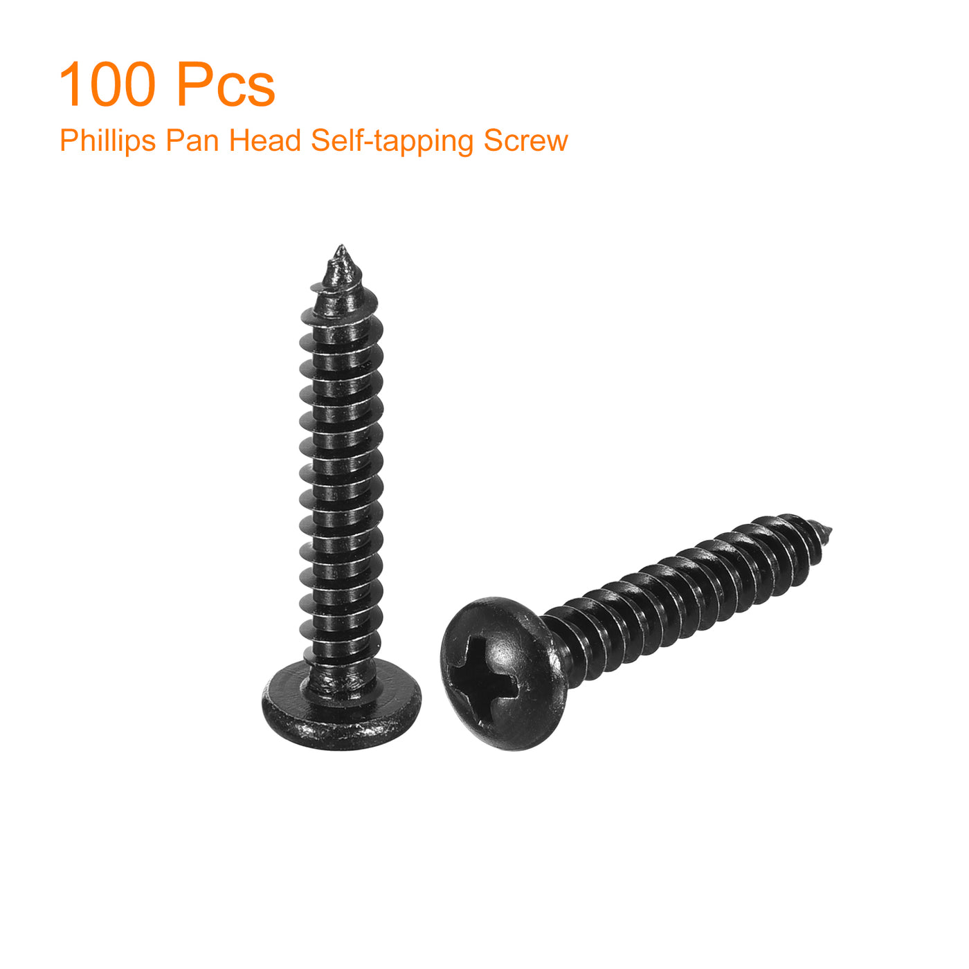 uxcell Uxcell 4mm x 25mm Phillips Pan Head Self-tapping Screw, 100pcs - 304 Stainless Steel Round Head Wood Screw Full Thread (Black)