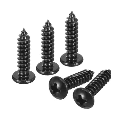 Harfington Uxcell 5mm x 20mm Phillips Pan Head Self-tapping Screw, 50pcs - 304 Stainless Steel Round Head Wood Screw Full Thread (Black)