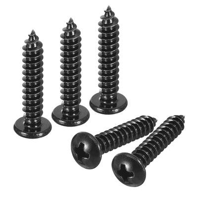 Harfington Uxcell 5mm x 25mm Phillips Pan Head Self-tapping Screw, 50pcs - 304 Stainless Steel Round Head Wood Screw Full Thread (Black)