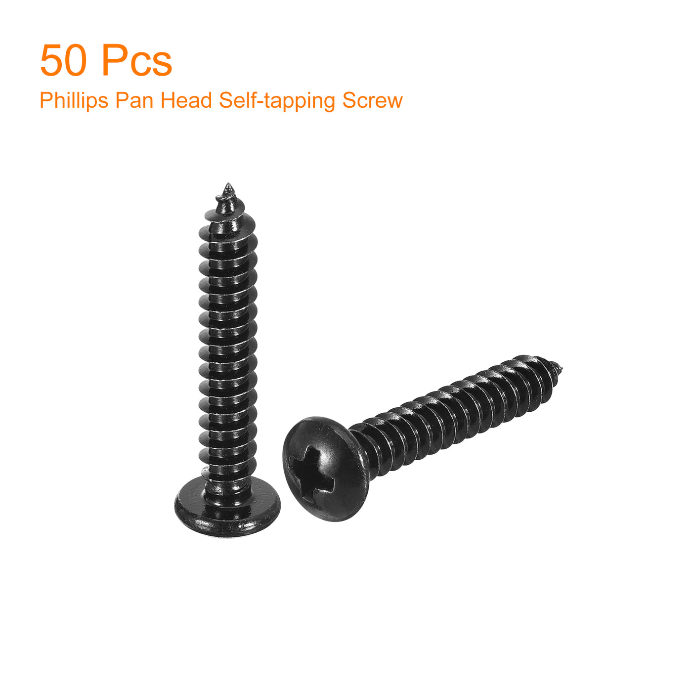 uxcell Uxcell 5mm x 30mm Phillips Pan Head Self-tapping Screw, 50pcs - 304 Stainless Steel Round Head Wood Screw Full Thread (Black)