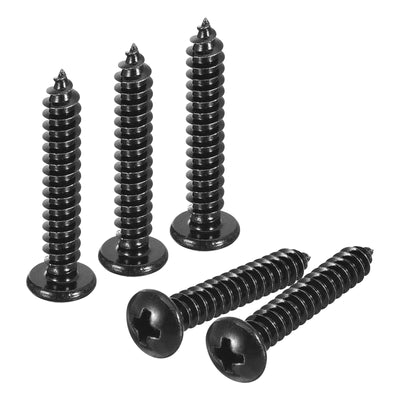 Harfington Uxcell 5mm x 30mm Phillips Pan Head Self-tapping Screw, 50pcs - 304 Stainless Steel Round Head Wood Screw Full Thread (Black)