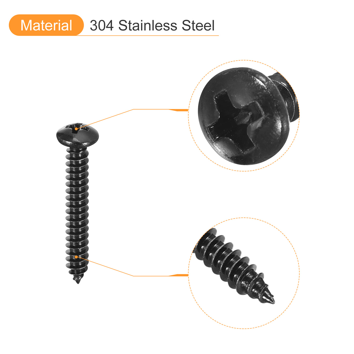 uxcell Uxcell 5mm x 35mm Phillips Pan Head Self-tapping Screw, 50pcs - 304 Stainless Steel Round Head Wood Screw Full Thread (Black)