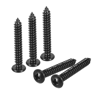 Harfington Uxcell 5mm x 35mm Phillips Pan Head Self-tapping Screw, 50pcs - 304 Stainless Steel Round Head Wood Screw Full Thread (Black)