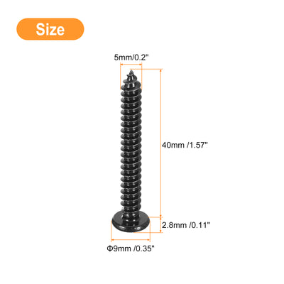 Harfington Uxcell 5mm x 40mm Phillips Pan Head Self-tapping Screw, 50pcs - 304 Stainless Steel Round Head Wood Screw Full Thread (Black)