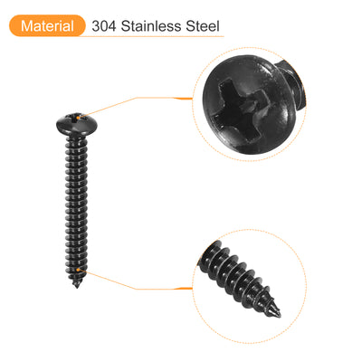 Harfington Uxcell 5mm x 40mm Phillips Pan Head Self-tapping Screw, 50pcs - 304 Stainless Steel Round Head Wood Screw Full Thread (Black)