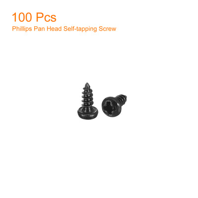 Harfington Uxcell #2 x 3/16" Phillips Pan Head Self-tapping Screw, 100pcs - 304 Stainless Steel Round Head Wood Screw Full Thread (Black)