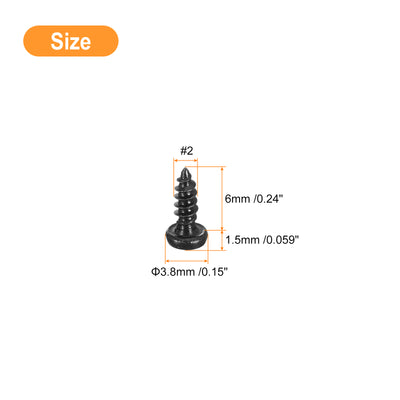 Harfington Uxcell #2 x 15/64" Phillips Pan Head Self-tapping Screw, 100pcs - 304 Stainless Steel Round Head Wood Screw Full Thread (Black)