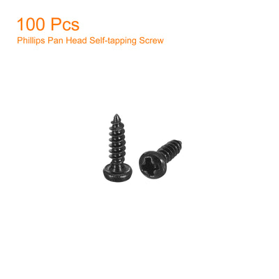 Harfington Uxcell #2 x 5/16" Phillips Pan Head Self-tapping Screw, 100pcs - 304 Stainless Steel Round Head Wood Screw Full Thread (Black)