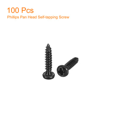 Harfington Uxcell #2 x 3/8" Phillips Pan Head Self-tapping Screw, 100pcs - 304 Stainless Steel Round Head Wood Screw Full Thread (Black)