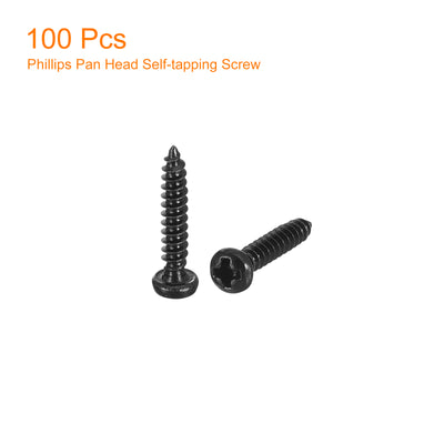 Harfington Uxcell #2 x 1/2" Phillips Pan Head Self-tapping Screw, 100pcs - 304 Stainless Steel Round Head Wood Screw Full Thread (Black)