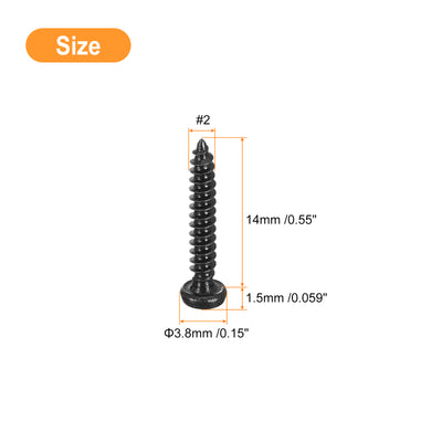 Harfington Uxcell #2 x 9/16" Phillips Pan Head Self-tapping Screw, 100pcs - 304 Stainless Steel Round Head Wood Screw Full Thread (Black)