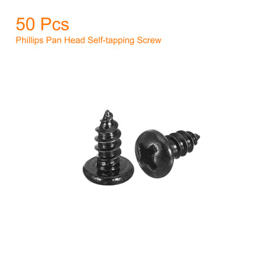 Harfington Uxcell #6 x 5/16" Phillips Pan Head Self-tapping Screw, 50pcs - 304 Stainless Steel Round Head Wood Screw Full Thread (Black)