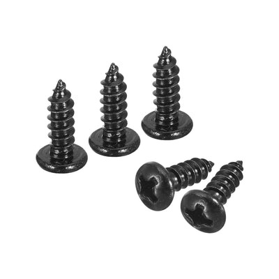 Harfington Uxcell #6 x 3/8" Phillips Pan Head Self-tapping Screw, 100pcs - 304 Stainless Steel Round Head Wood Screw Full Thread (Black)