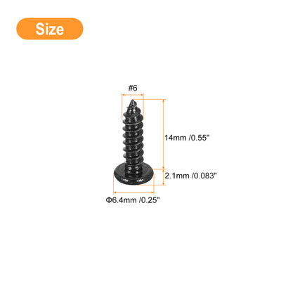 Harfington Uxcell #6 x 9/16" Phillips Pan Head Self-tapping Screw, 100pcs - 304 Stainless Steel Round Head Wood Screw Full Thread (Black)