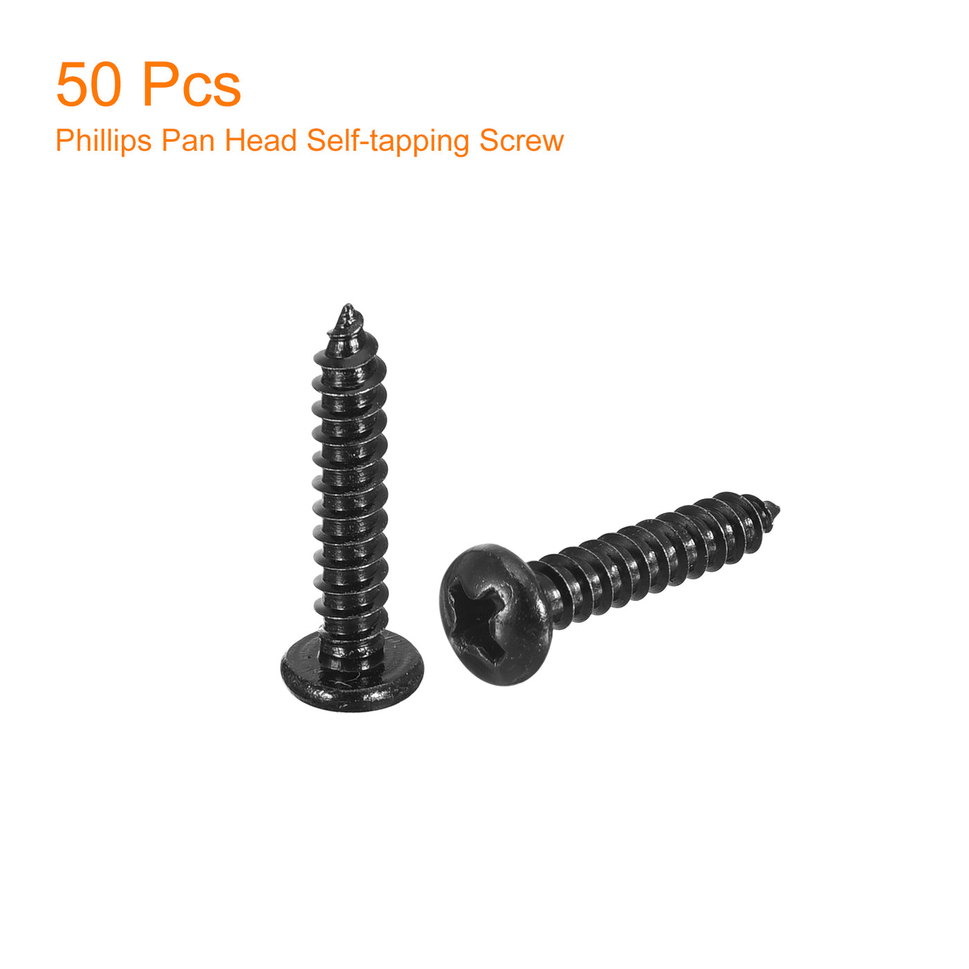 uxcell Uxcell #6 x 11/16" Phillips Pan Head Self-tapping Screw, 50pcs - 304 Stainless Steel Round Head Wood Screw Full Thread (Black)