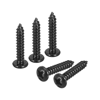Harfington Uxcell #6 x 11/16" Phillips Pan Head Self-tapping Screw, 50pcs - 304 Stainless Steel Round Head Wood Screw Full Thread (Black)