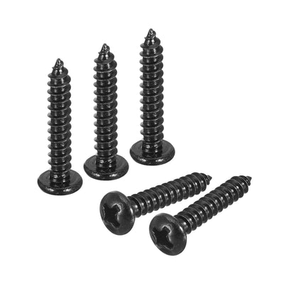 Harfington Uxcell #6 x 3/4" Phillips Pan Head Self-tapping Screw, 50pcs - 304 Stainless Steel Round Head Wood Screw Full Thread (Black)