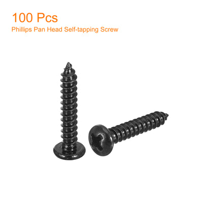 Harfington Uxcell #6 x 3/4" Phillips Pan Head Self-tapping Screw, 100pcs - 304 Stainless Steel Round Head Wood Screw Full Thread (Black)