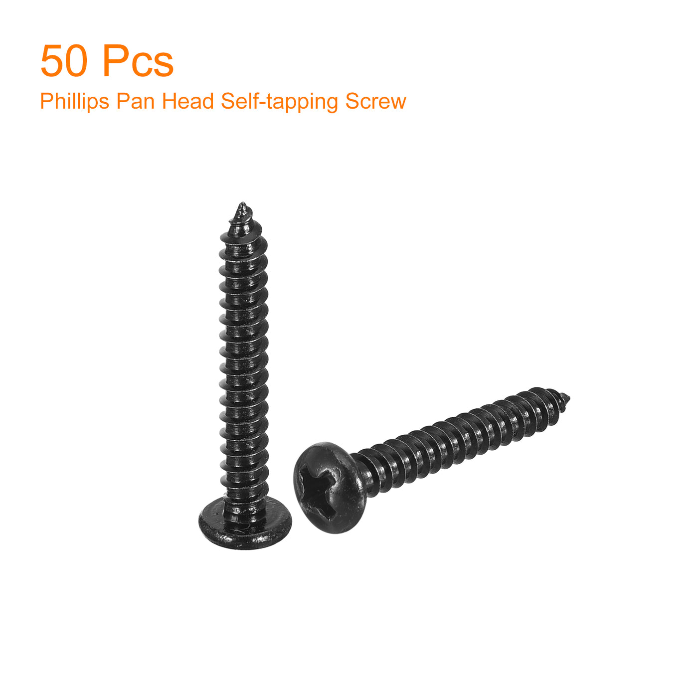 uxcell Uxcell #6 x 1" Phillips Pan Head Self-tapping Screw, 50pcs - 304 Stainless Steel Round Head Wood Screw Full Thread (Black)