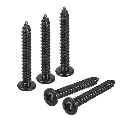 Harfington Uxcell #6 x 1" Phillips Pan Head Self-tapping Screw, 50pcs - 304 Stainless Steel Round Head Wood Screw Full Thread (Black)
