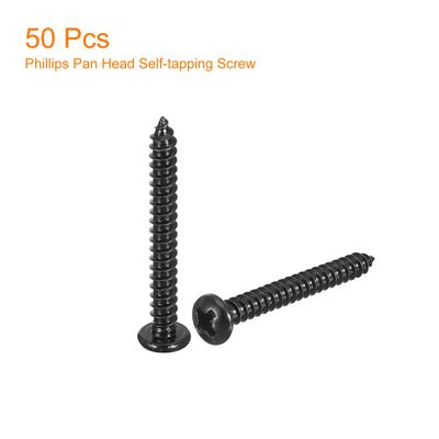 Harfington Uxcell #6 x 1-3/16" Phillips Pan Head Self-tapping Screw, 50pcs - 304 Stainless Steel Round Head Wood Screw Full Thread (Black)