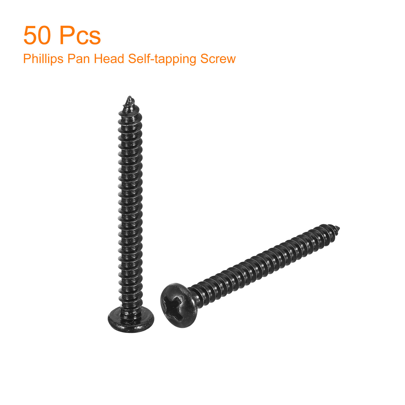 uxcell Uxcell #6 x 1-3/8" Phillips Pan Head Self-tapping Screw, 50pcs - 304 Stainless Steel Round Head Wood Screw Full Thread (Black)