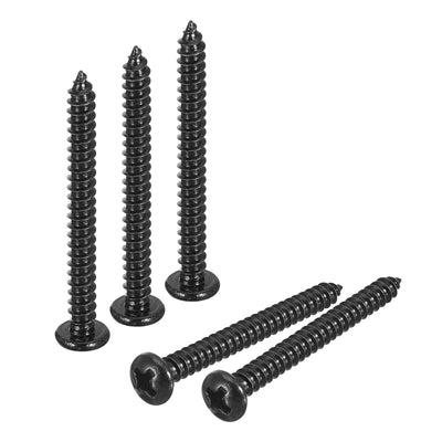 Harfington Uxcell #6 x 1-3/8" Phillips Pan Head Self-tapping Screw, 50pcs - 304 Stainless Steel Round Head Wood Screw Full Thread (Black)