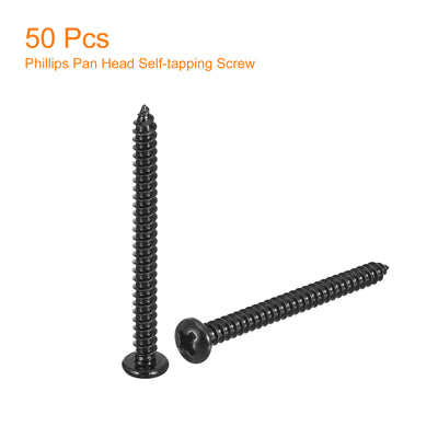 Harfington Uxcell #6 x 1-9/16" Phillips Pan Head Self-tapping Screw, 50pcs - 304 Stainless Steel Round Head Wood Screw Full Thread (Black)