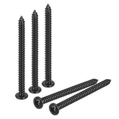 Harfington Uxcell #6 x 1-3/4" Phillips Pan Head Self-tapping Screw, 100pcs - 304 Stainless Steel Round Head Wood Screw Full Thread (Black)