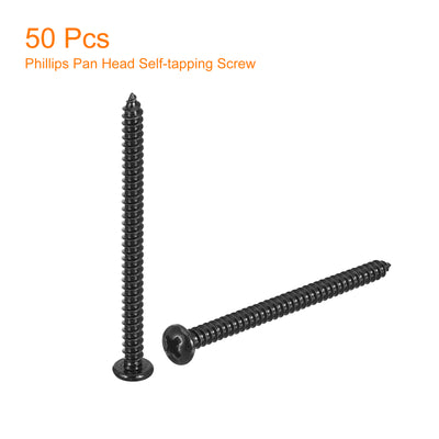 Harfington Uxcell #6 x 2" Phillips Pan Head Self-tapping Screw, 50pcs - 304 Stainless Steel Round Head Wood Screw Full Thread (Black)