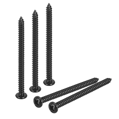 Harfington Uxcell #6 x 2" Phillips Pan Head Self-tapping Screw, 50pcs - 304 Stainless Steel Round Head Wood Screw Full Thread (Black)