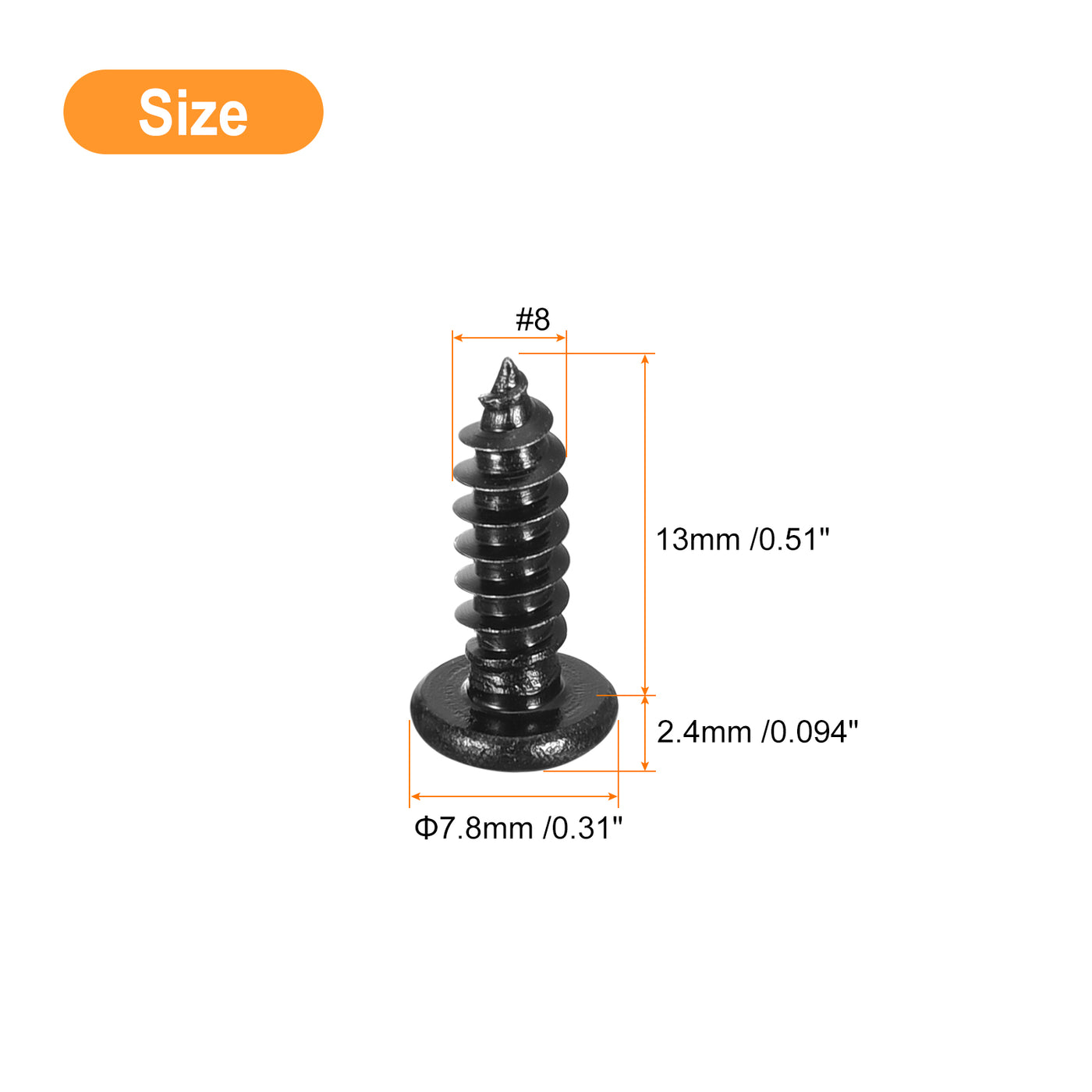 uxcell Uxcell #8 x 1/2" Phillips Pan Head Self-tapping Screw, 50pcs - 304 Stainless Steel Round Head Wood Screw Full Thread (Black)