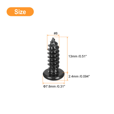 Harfington Uxcell #8 x 1/2" Phillips Pan Head Self-tapping Screw, 50pcs - 304 Stainless Steel Round Head Wood Screw Full Thread (Black)