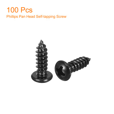 Harfington Uxcell #8 x 1/2" Phillips Pan Head Self-tapping Screw, 100pcs - 304 Stainless Steel Round Head Wood Screw Full Thread (Black)