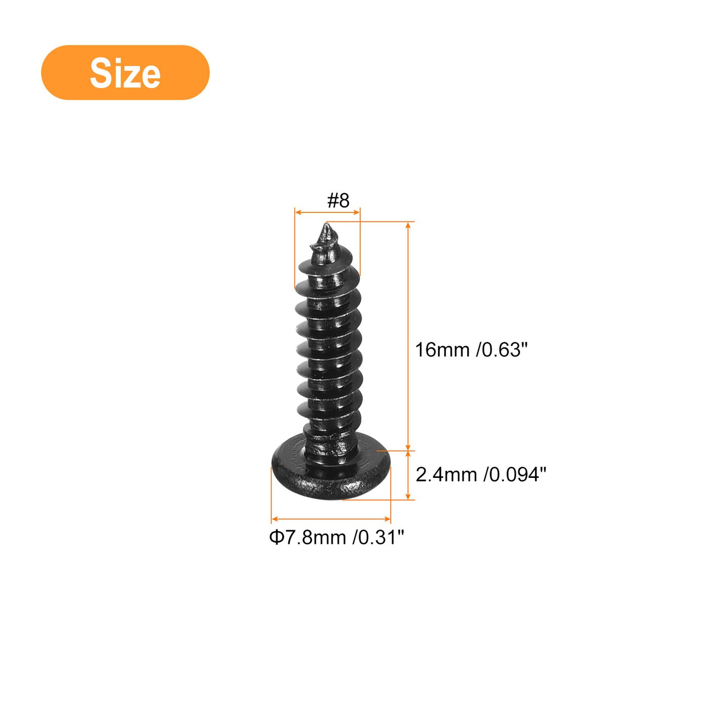 uxcell Uxcell #8 x 5/8" Phillips Pan Head Self-tapping Screw, 50pcs - 304 Stainless Steel Round Head Wood Screw Full Thread (Black)