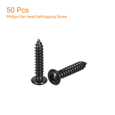 Harfington Uxcell #8 x 3/4" Phillips Pan Head Self-tapping Screw, 50pcs - 304 Stainless Steel Round Head Wood Screw Full Thread (Black)