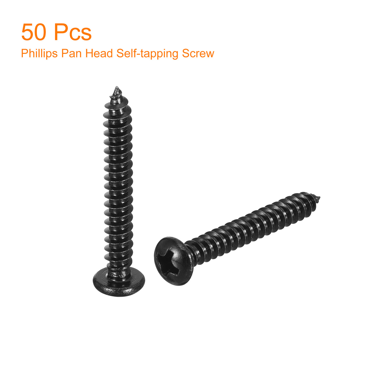 uxcell Uxcell #8 x 1-3/16" Phillips Pan Head Self-tapping Screw, 50pcs - 304 Stainless Steel Round Head Wood Screw Full Thread (Black)