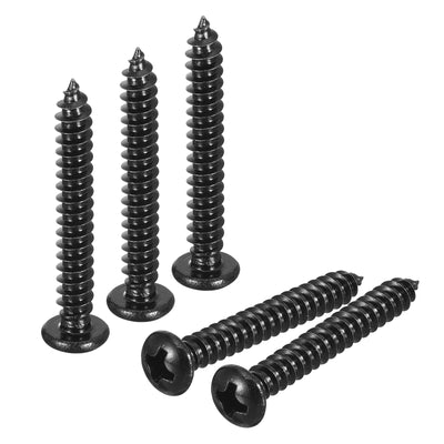 Harfington Uxcell #8 x 1-3/16" Phillips Pan Head Self-tapping Screw, 50pcs - 304 Stainless Steel Round Head Wood Screw Full Thread (Black)
