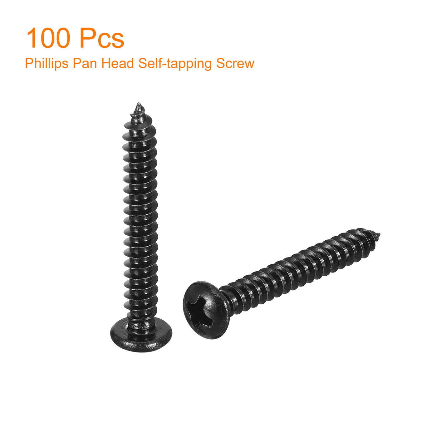 uxcell Uxcell #8 x 1-3/16" Phillips Pan Head Self-tapping Screw, 100pcs - 304 Stainless Steel Round Head Wood Screw Full Thread (Black)