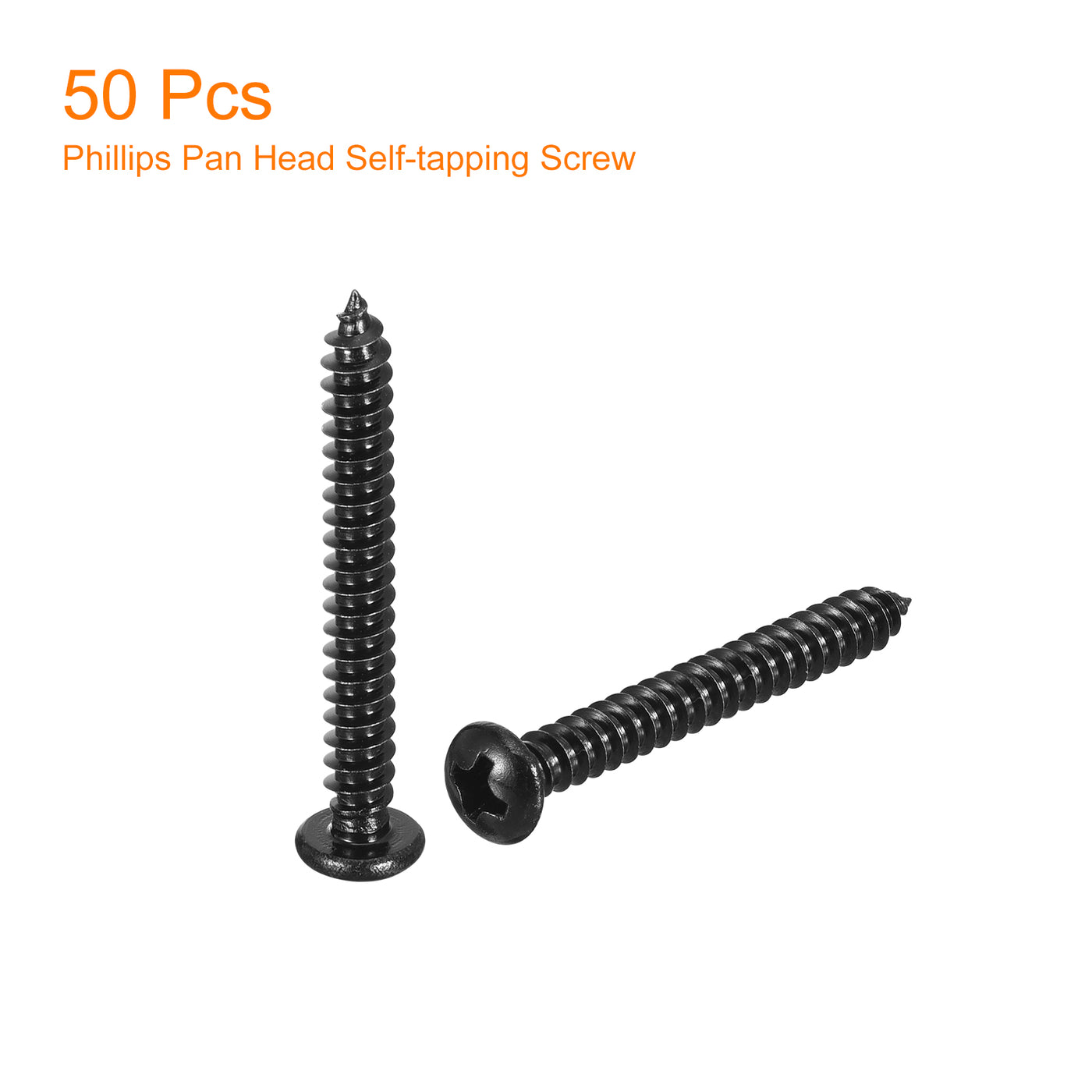 uxcell Uxcell #8 x 1-3/8" Phillips Pan Head Self-tapping Screw, 50pcs - 304 Stainless Steel Round Head Wood Screw Full Thread (Black)